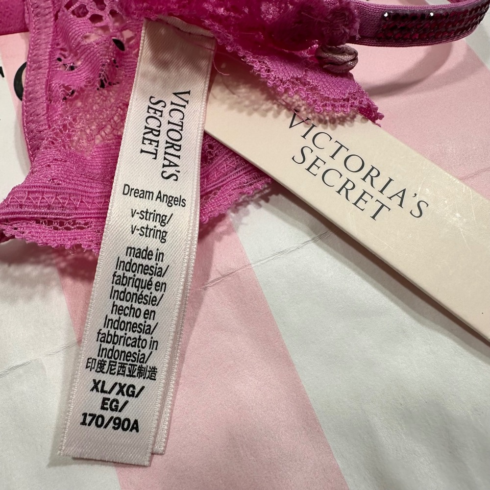 NWT Victoria's Secret Dream Angels Pink Lace V-String Thong Underwear Panty XL - Picture 7 of 8